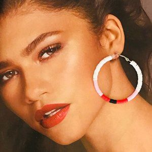 LOVELY COLORBLOCK BEADED EARRINGS WHITE RED PINK BLACK